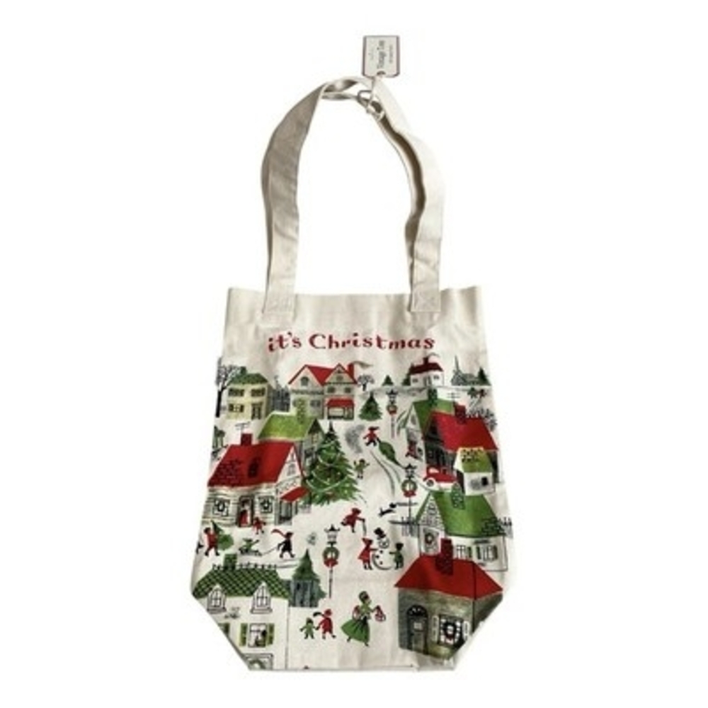 Cavallini & Co Christmas Village Vintage Style 100% Cotton Canvas Tote Bag NWT - Picture 4 of 6